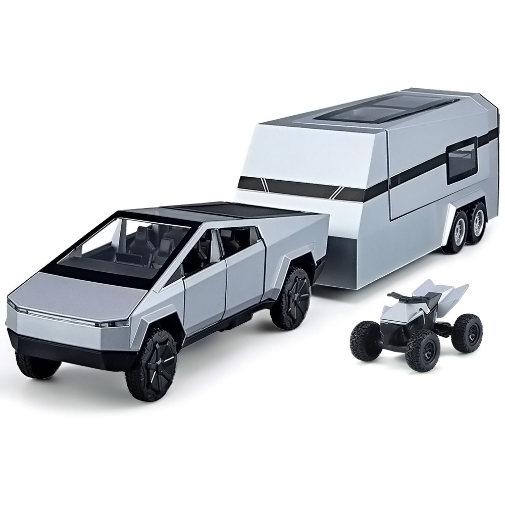 合金1:32特斯拉赛博皮卡卡车房车拖车电动汽车模型玩具车礼物摆件