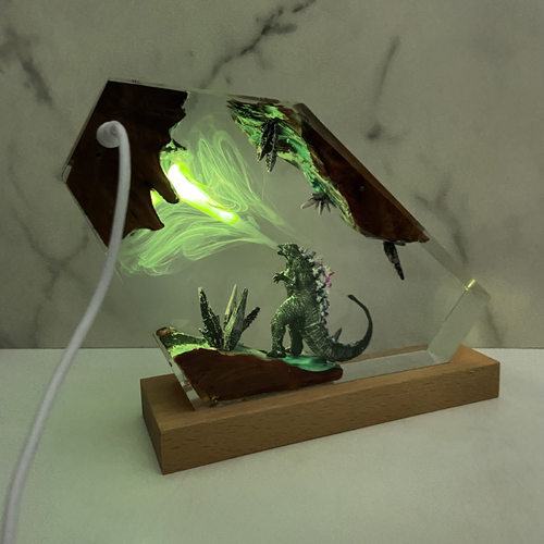 巨兽怪兽哥斯拉喷电原子吐息毁灭城市小夜灯床头灯氛围灯摆件礼物