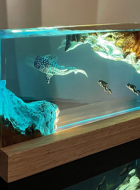 海底世界景观溶洞鲸鲨鱼情侣潜水员小夜灯床头灯氛围灯摆件礼物