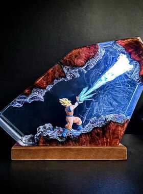 树脂灯Lamp Resin Epoxy手工制作七龙珠孙悟空喷电吐息情人节礼物