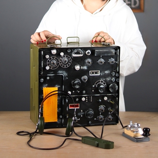 仿真电报机模型老式旧无线电台发报机步话机摆件怀旧装饰摄影道具