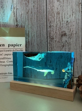 海底世界溶洞大白锤头鲨鱼水母海洋小夜灯床头灯氛围灯礼物摆件