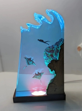 海底世界潜水员蝙蝠鱼蝠贲魔鬼鱼氛围感小夜灯节日创意礼物摆件