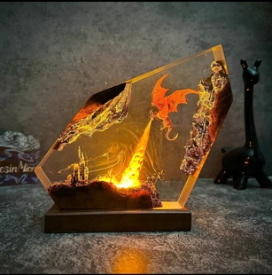 飞龙翼龙喷火龙喷火喷电吐息毁灭城市小夜灯床头灯氛围灯摆件礼物