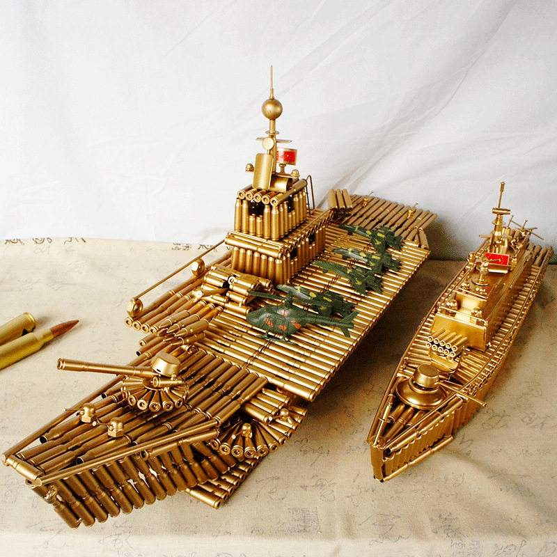 金属家居装饰办公室铁甲船摆件战舰军舰模型弹壳工艺航空母舰模型