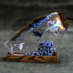 飞龙翼龙喷火龙夜煞白煞黑龙白龙喷火吐息小夜灯床头灯氛围灯摆件