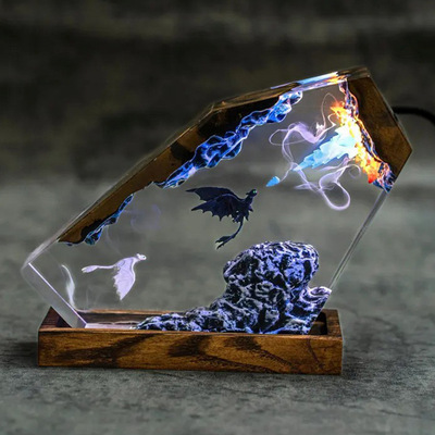 飞龙翼龙喷火龙夜煞白煞黑龙白龙喷火吐息小夜灯床头灯氛围灯摆件