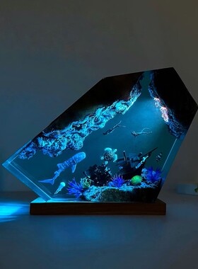 把海洋带回家鲸鲨鱼潜水员海龟沉船珊瑚礁小夜灯氛围灯摆件礼物