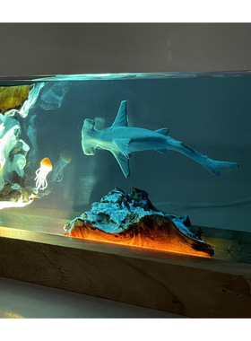 海底世界景观溶洞锤头鲨鱼水母海洋小夜灯床头灯氛围灯摆件礼物