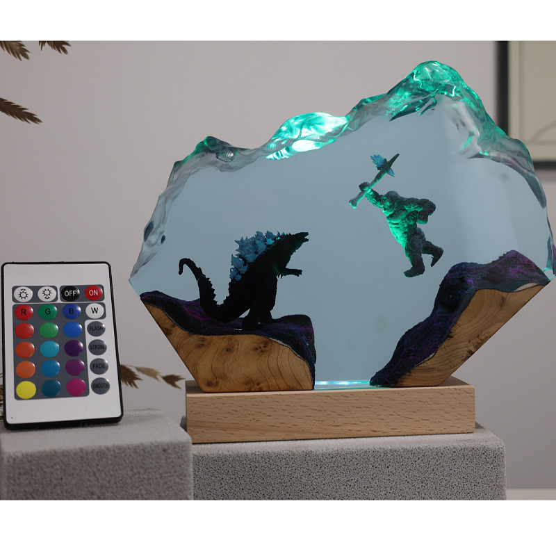 海底世界溶洞怪兽巨兽哥斯拉大战金刚小夜灯床头灯氛围灯摆件礼物