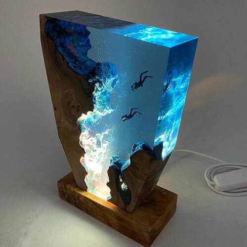 海底世界树脂灯Resin lamp gift海洋潜水员环氧树脂灯圣诞礼物