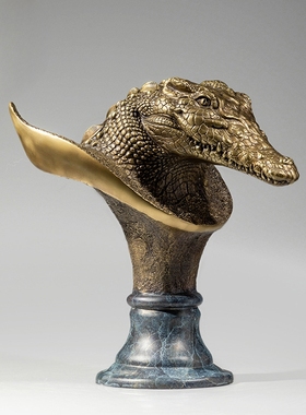 全黄铜行业大鳄摆件办公室客厅书房装饰品鳄鱼工艺品开业礼品礼物