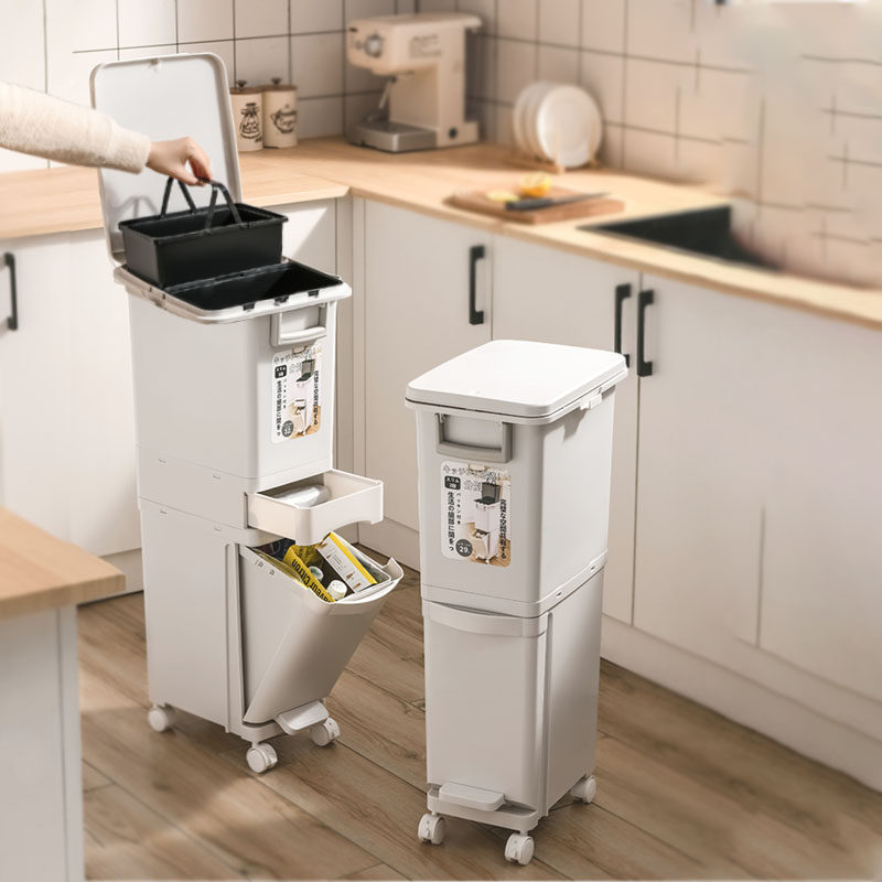 家用按压式厨房垃圾桶干湿分离带内桶带脚踏日式大容量分类收纳桶