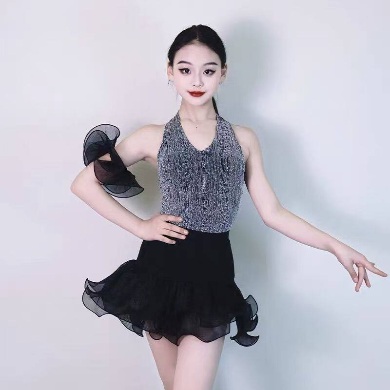女童挂脖拉丁舞演出服套装