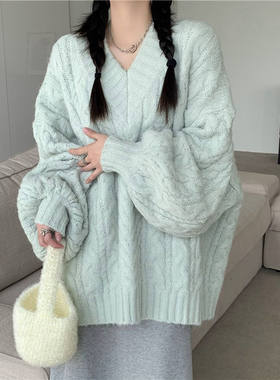 V领套头慵懒风毛衣女百搭韩版
