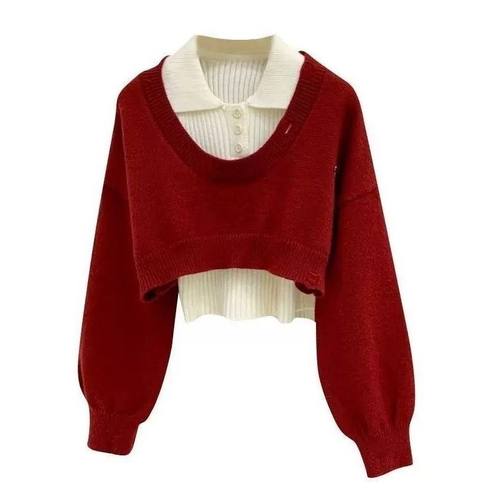 2025早秋新套装韩系穿搭学院风两件套针织衫polo领上衣毛衣慵懒风