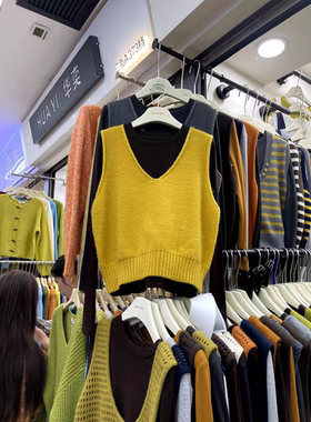韩系V领柠檬黄针织马甲坎肩女2025秋季新款叠穿罩衫毛衣背心上衣
