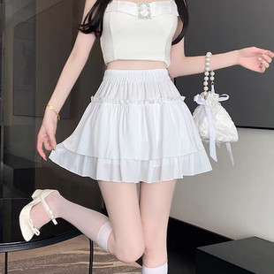 雪纺半身裙子夏季2025年新款女士蓬蓬蛋糕短裙显瘦a字高腰小个子