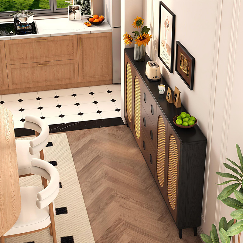 超薄实木岩板餐边柜靠墙一体带腿