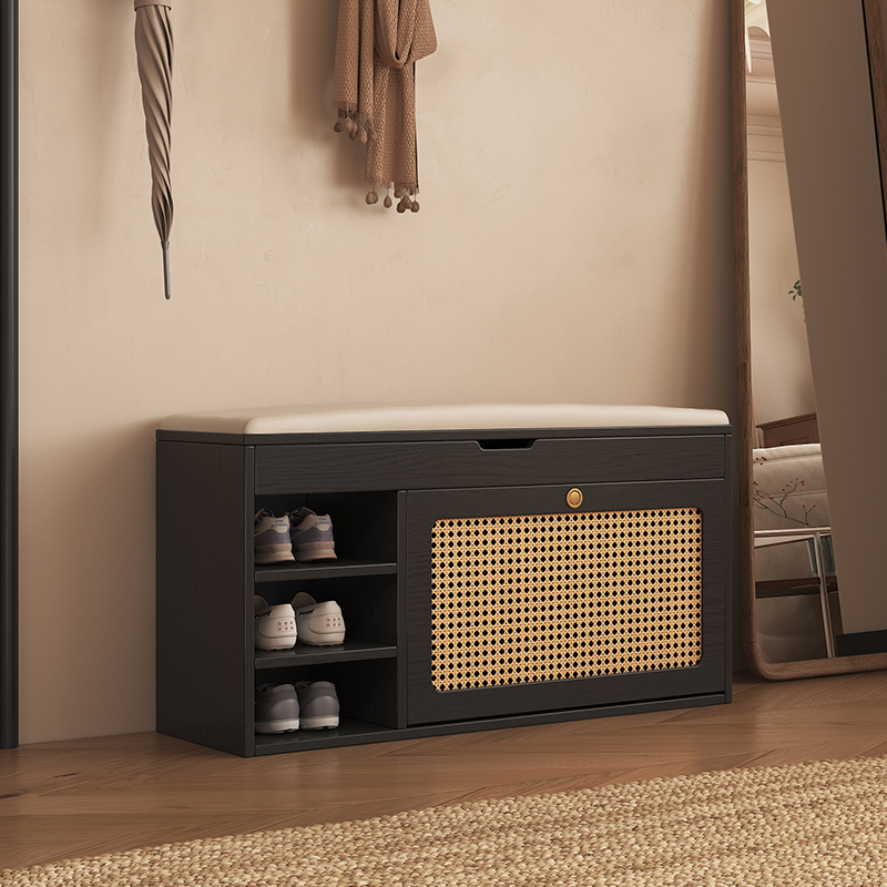 藤编门换鞋凳鞋柜一体收纳储物柜