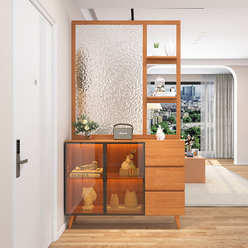 实木玄关柜客厅靠墙日式入户屏风隔断鞋柜一体藤编储物柜门厅柜