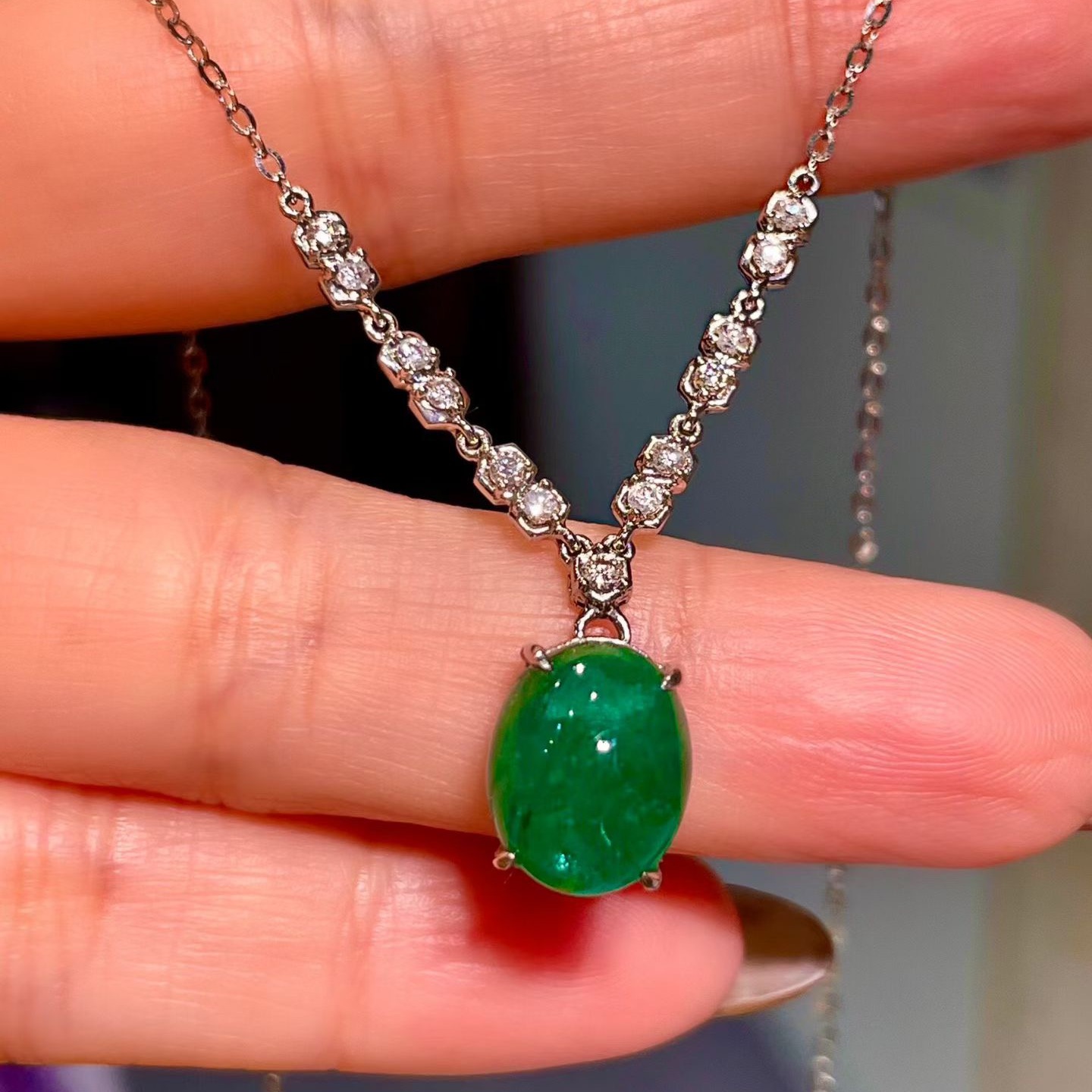 岚心珠宝PT950铂金4.23ct素面祖母绿钻石项链条 经典百搭锁骨链子