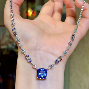 岚心珠宝18K白金6.77ct天然蓝宝石钻石项链 奢华晚宴礼服女锁骨链