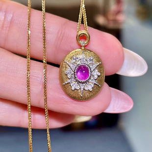 不契拉提风格 岚心珠宝18K黄金0.89ct星光红宝石钻石吊坠 项链坠