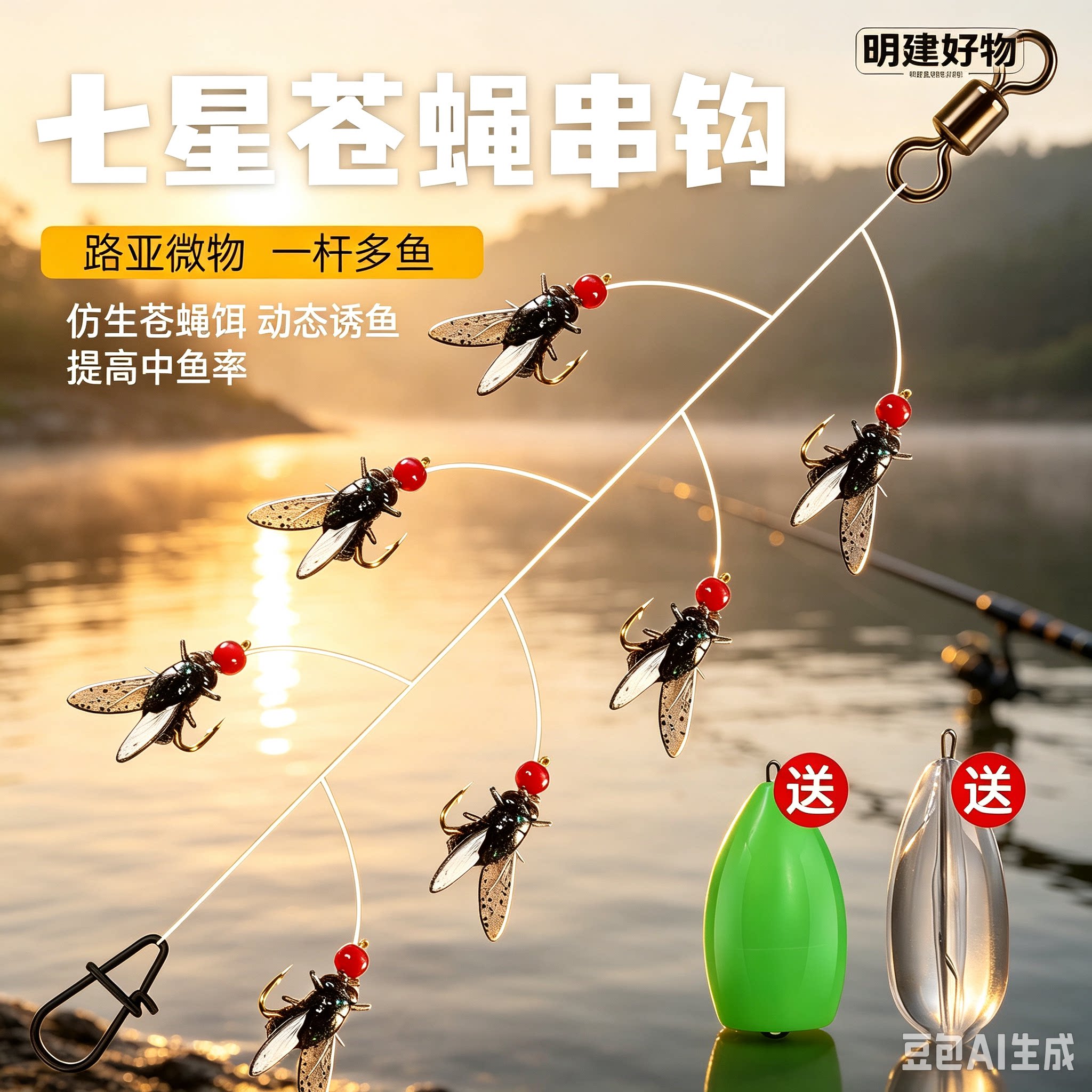 路亚生苍蝇串钩七钩线组软饵苍蝇钩绑好防缠绕钓组高效中鱼