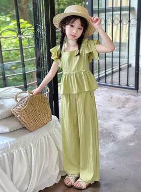 夏季甜美女中大儿童短袖长裤套装