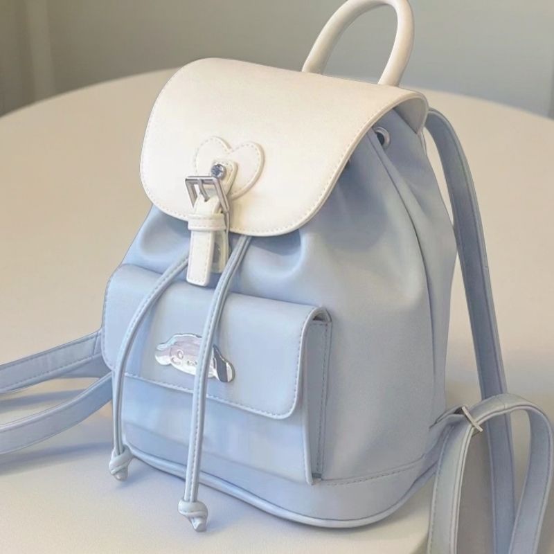 可爱奶油蓝双肩包2025新款女生百搭通勤书包少女逛街8英寸小背包