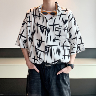 潮牌设计感宽松慵懒休闲衬衣5X 港风度假风短袖 衬衫 男2025夏季 新款