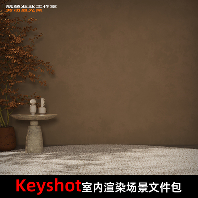 Keyshot2025室内场景渲染文件包树叶暖光无氛围复古光影场景