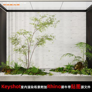 Keyshot11室内场景渲染文件附加Rhino模型户外景观造景场景植物
