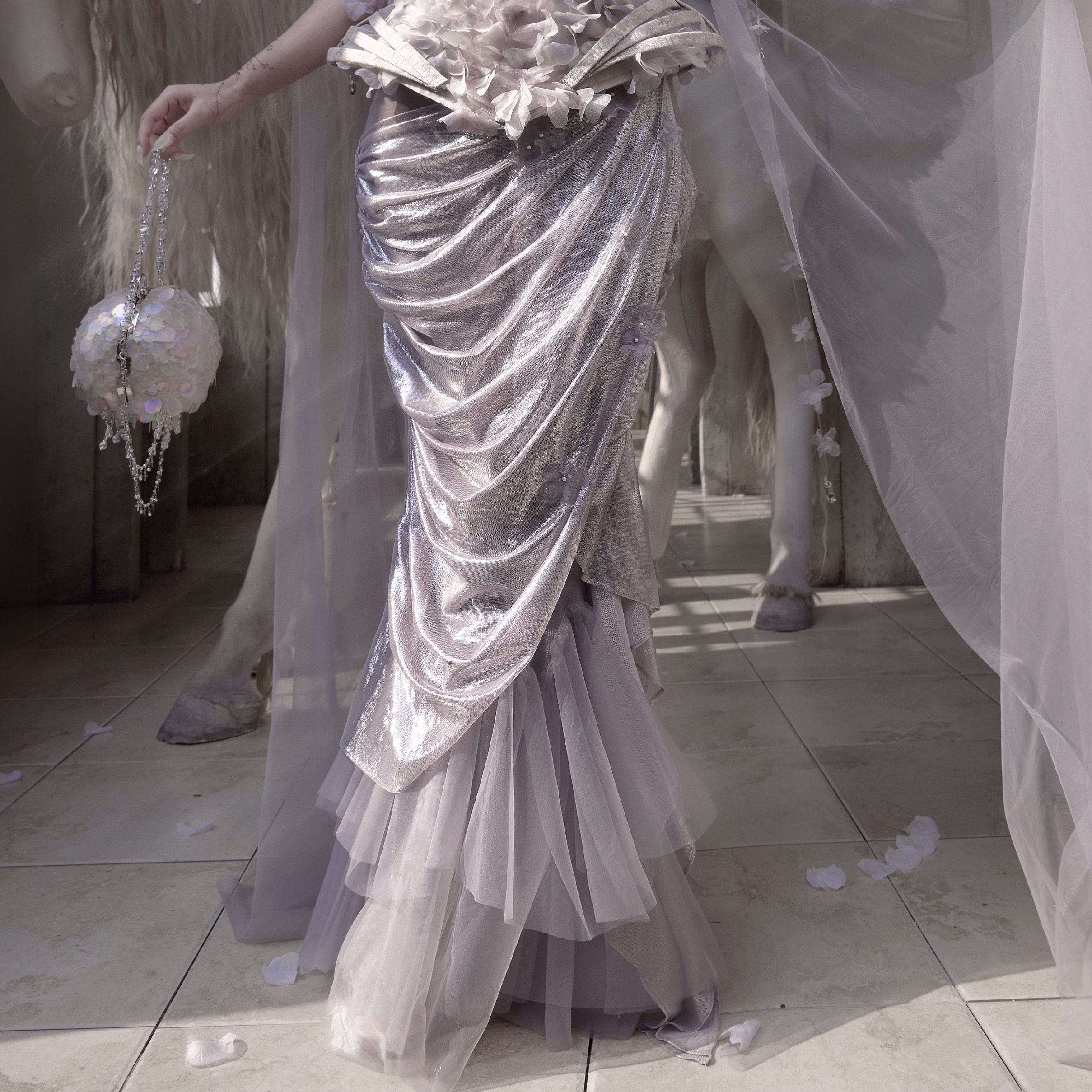 血液供给原创◆月光兽灵 精灵风烫银仙气礼服鱼尾裙半身裙套装春