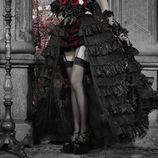 血液供给原创 猩红哥特多层拖尾半身裙宴会圣诞节冬 古堡惊情