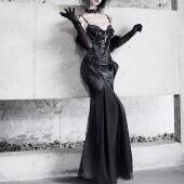 蛇纹弹力哥特修身 血液供给原创 蛇瞳之影 吊带连衣裙礼服鱼尾裙