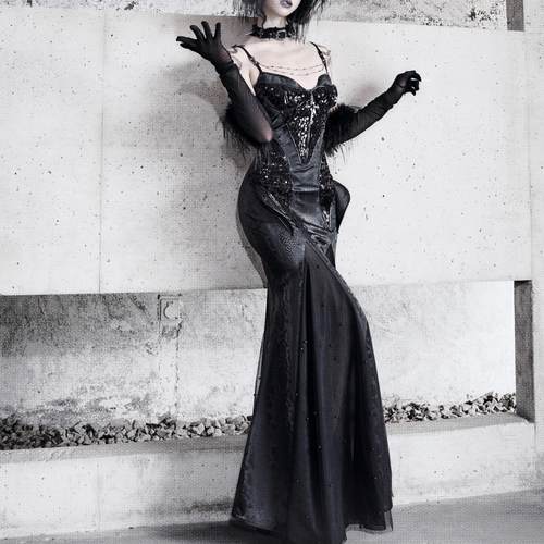 血液供给原创修身蛇纹吊带连衣裙