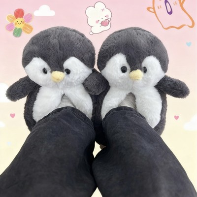 小企鹅棉拖鞋女孩居家棉鞋拖可爱儿童亲子鞋秋冬天保暖鞋全包防滑