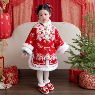 新中式国风童装女童格格服女儿童拜年服冬季宝宝红色高端唐装裙子