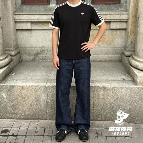 阿迪达斯三道杠修身显瘦短袖T恤
