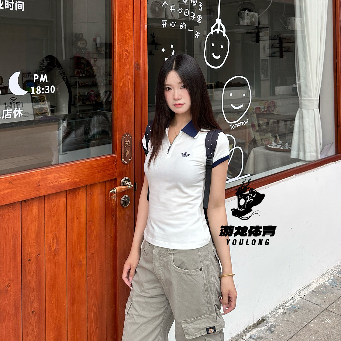 阿迪达斯三叶草女修身短袖POLO
