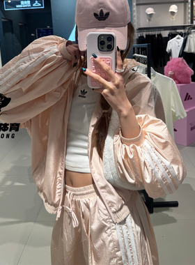阿迪达斯Adidas三叶草26夏女漏斗领夹克外套休闲裤 KY5046 KY5053