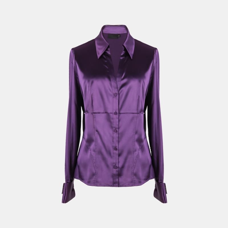 大码特价仿真丝素女士长袖衬衫