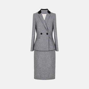 兰玫瑰大码女装秋冬新品羊毛知性气质套装高端职业毛呢外套半身裙