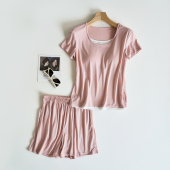夏季 可外穿家居服套装 睡衣带胸垫女薄款 短裤 冰丝凉感短袖 2025新款