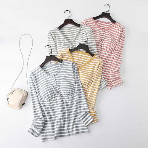 纯棉哺乳长袖上衣月子服睡衣打底