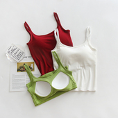 吊带背心女带胸垫文胸一体双肩带美背内衣修身 上衣 外穿白色打底衫