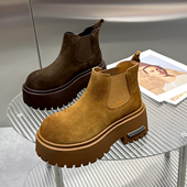 山山欧货2025秋冬新款 磨砂皮厚底松糕马丁靴女复古增高切尔西短靴