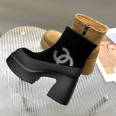 欧洲站粗跟短靴女2025年秋冬新款 复古显瘦超高跟反绒皮增高马丁靴